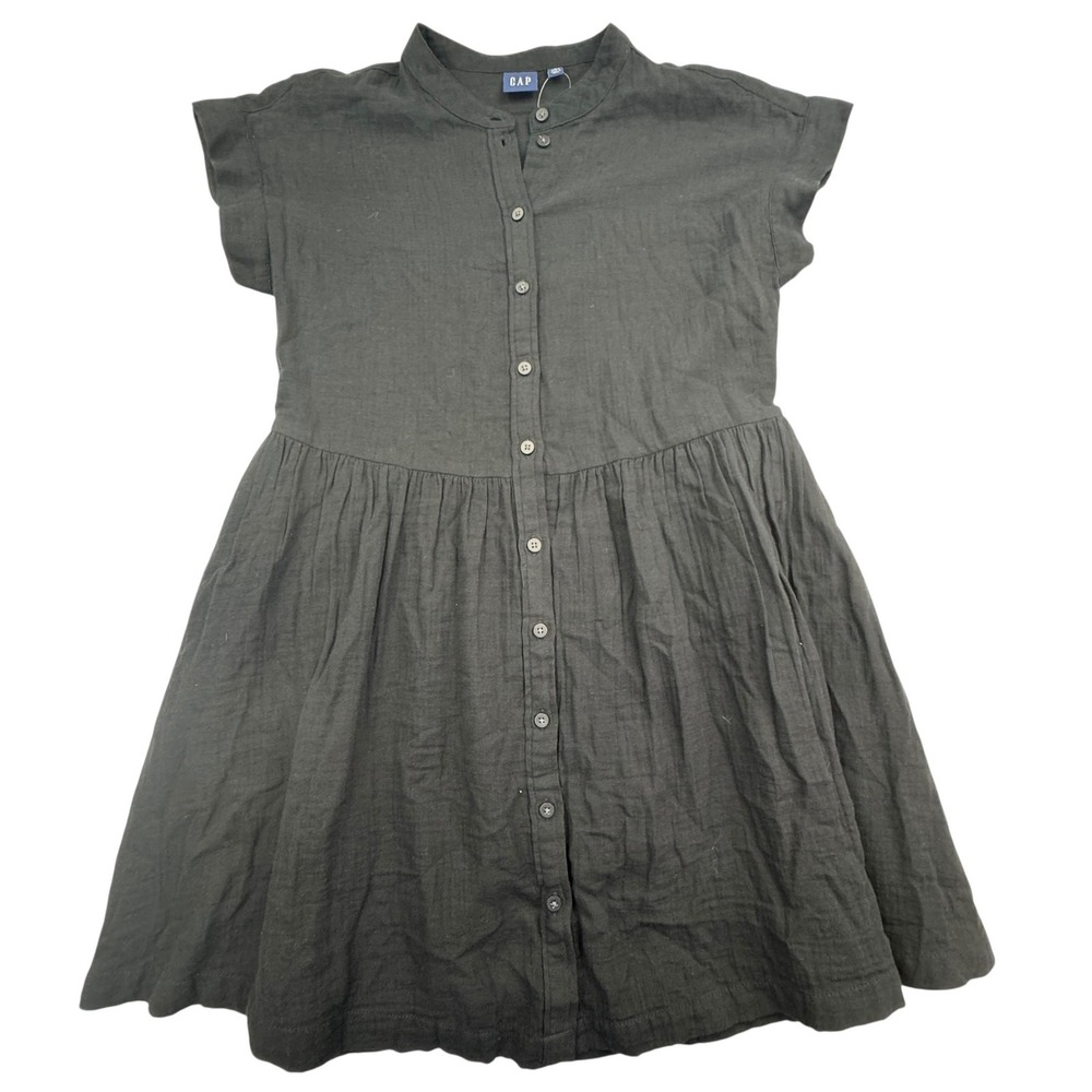 Gap Dress Womens Medium Petite Black Button Front Short Sleeve 100% Cotton New